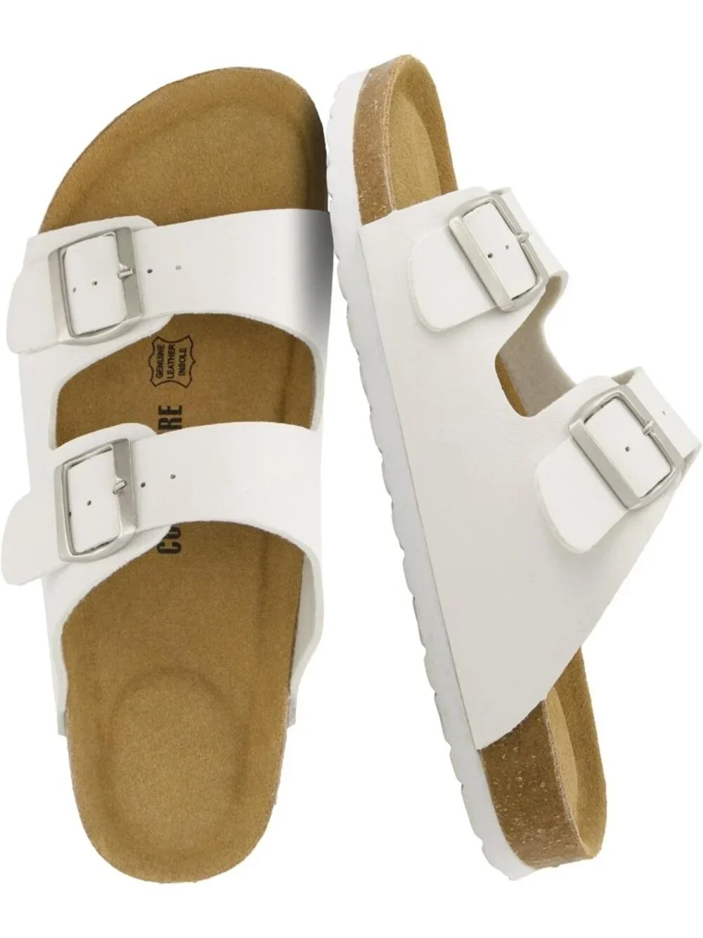 Men's White Lane Cork Footbed Sandals Adjustable Buckle Comfort Slides